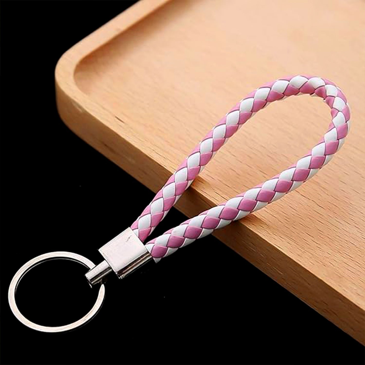 Braided leather keychain showing comfortable hand strap loop