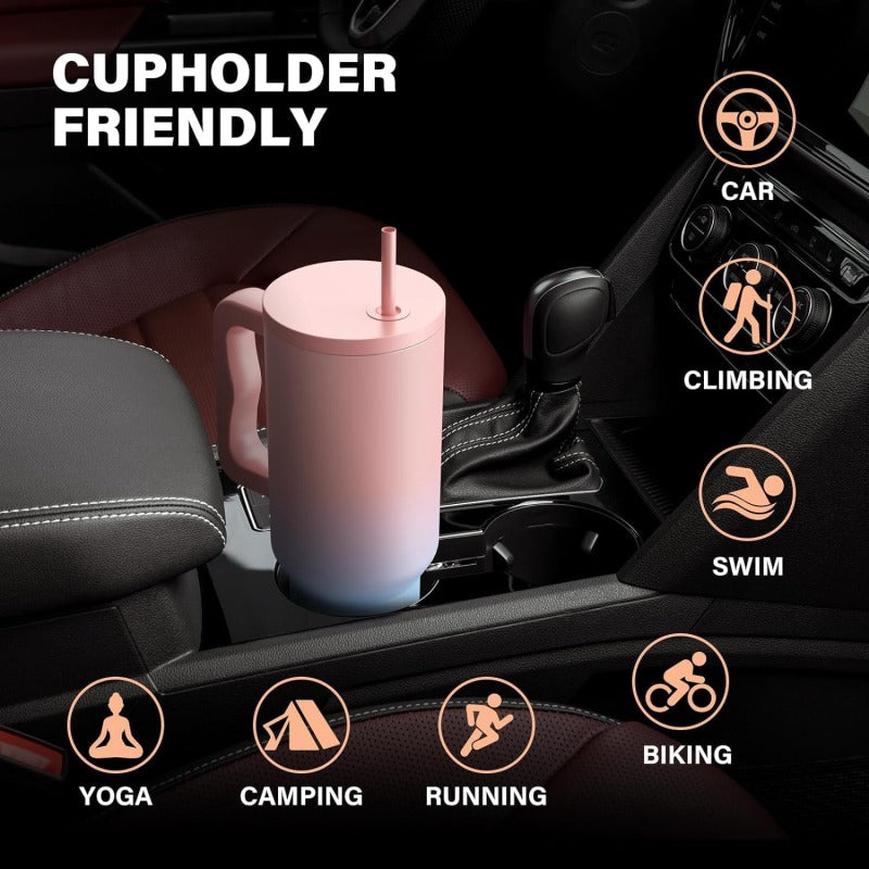 1200ml Tumbler Pink Blue With Steel Straw