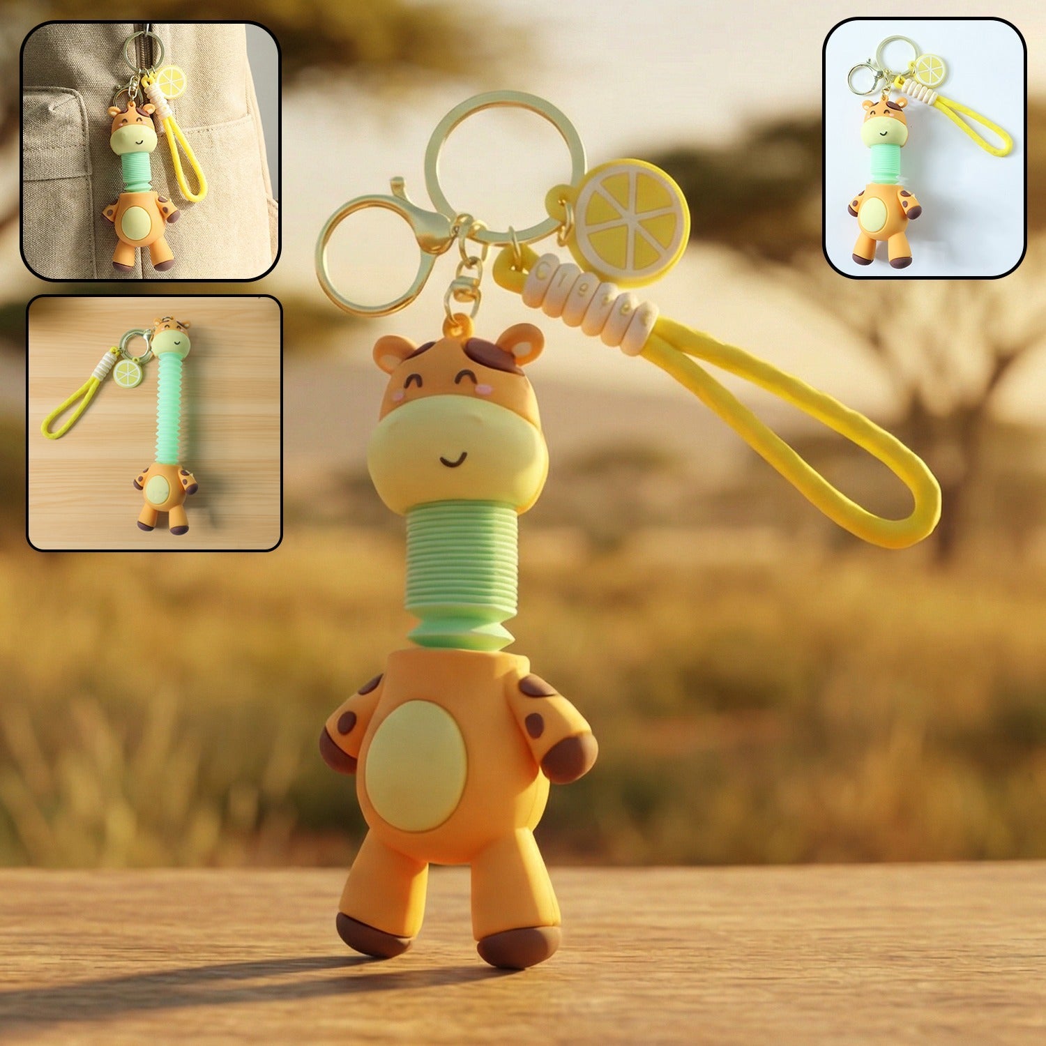 Giraffe cartoon keychain with flexible spring neck