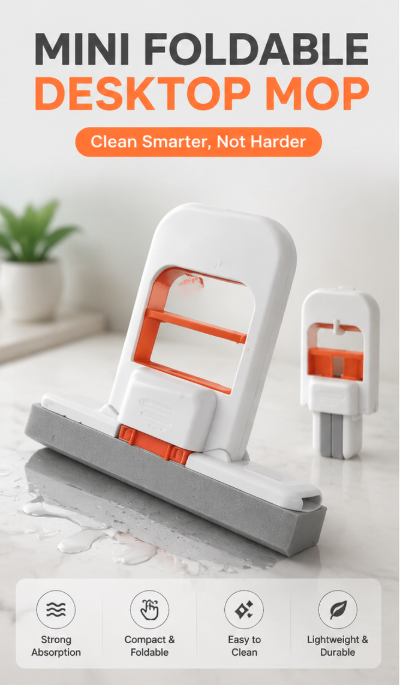 Mini Foldable Desktop Mop - Portable Cleaning Sponge Mop