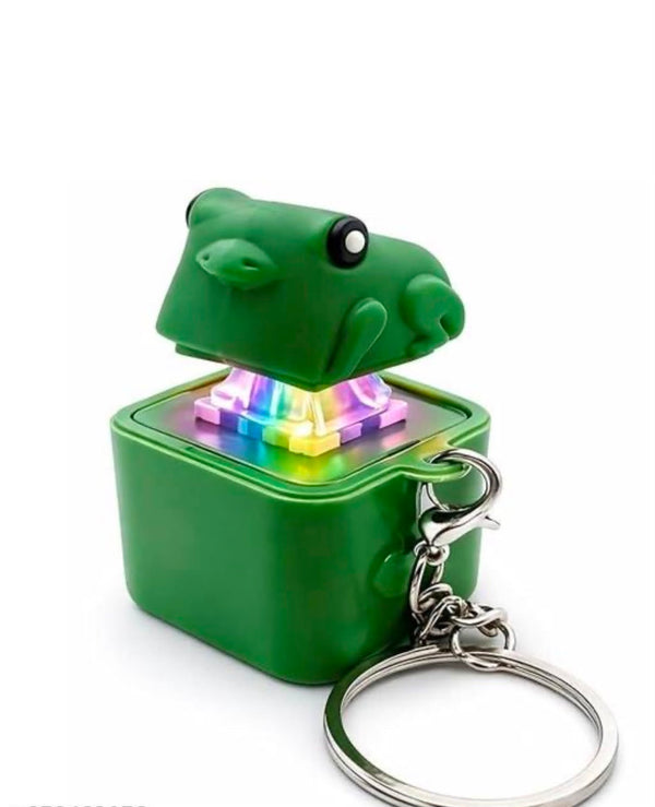 Frog keychain open with rainbow light