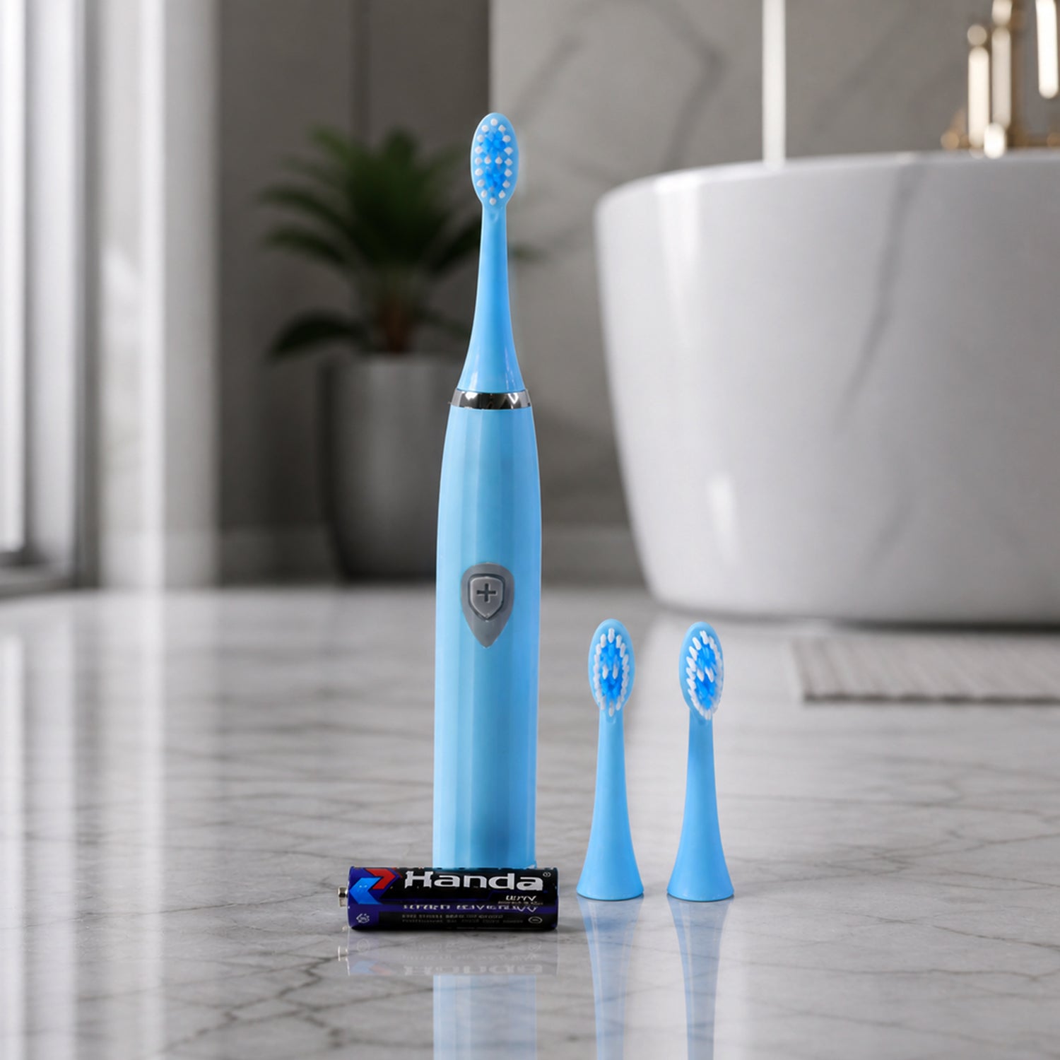 Set of replaceable electric toothbrush heads included with the main unit