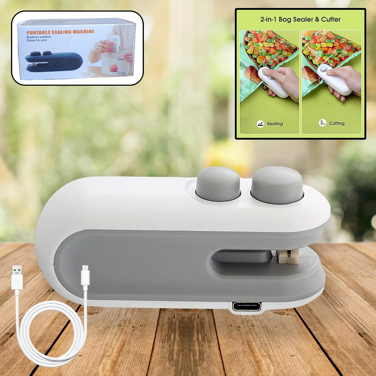 Mini bag sealer sealing a plastic snack bag